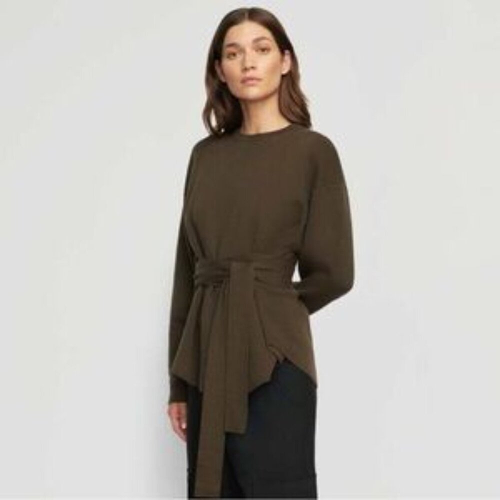 Modern Citizen Nara Tie Front Knit Sweater Olive Green Wrap Pullover Large